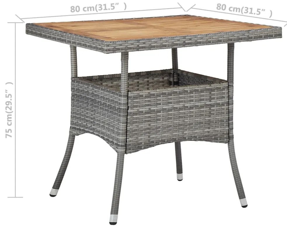 Mesa de jantar para exterior vime PE e acácia maciça cinzento