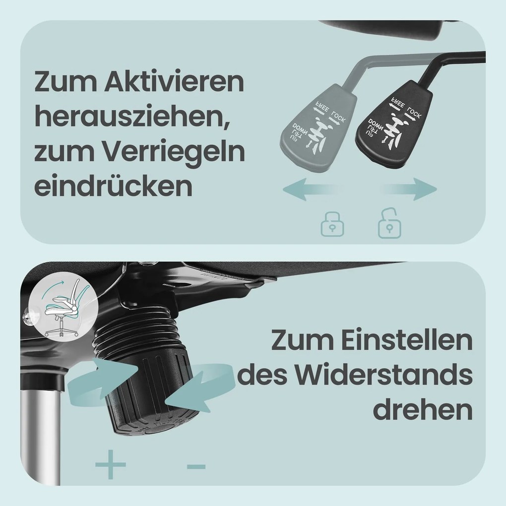 Cadeira de escritório ergonómica, giratória com função basculante em malha cinzenta