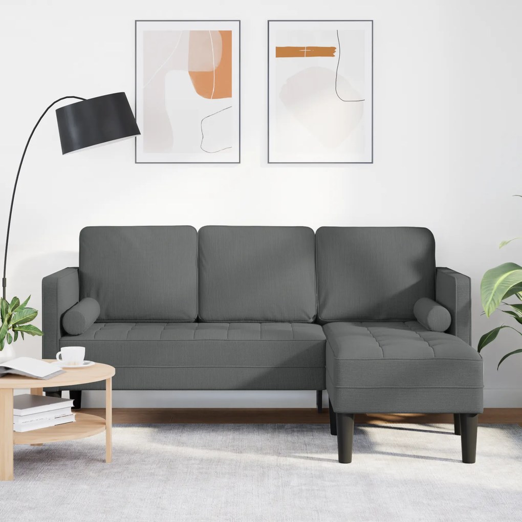 Sofá L de 3 Lugares vidaXL Cinza Escuro 160 cm Tecido