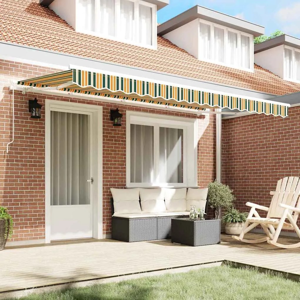 Toldo Retrátil Manual Verde e Amarelo e Branco
