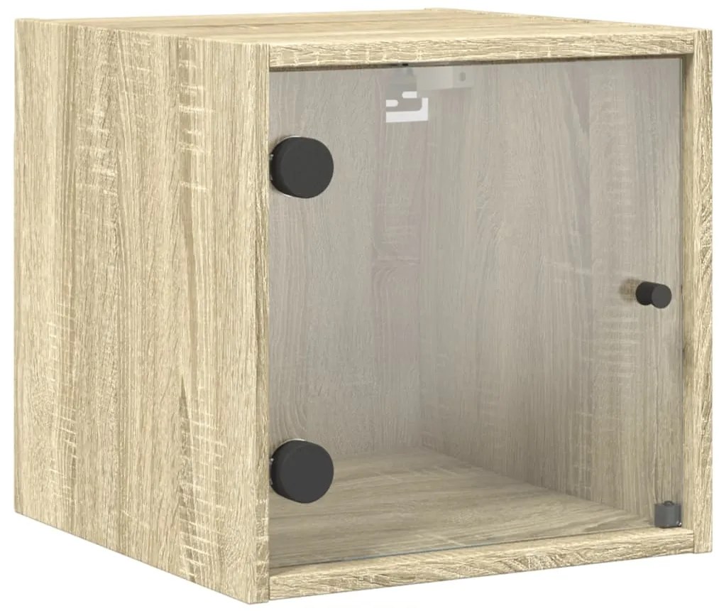 Mesa cabeceira c/ portas vidro 2 pcs 35x37x35cm carvalho sonoma