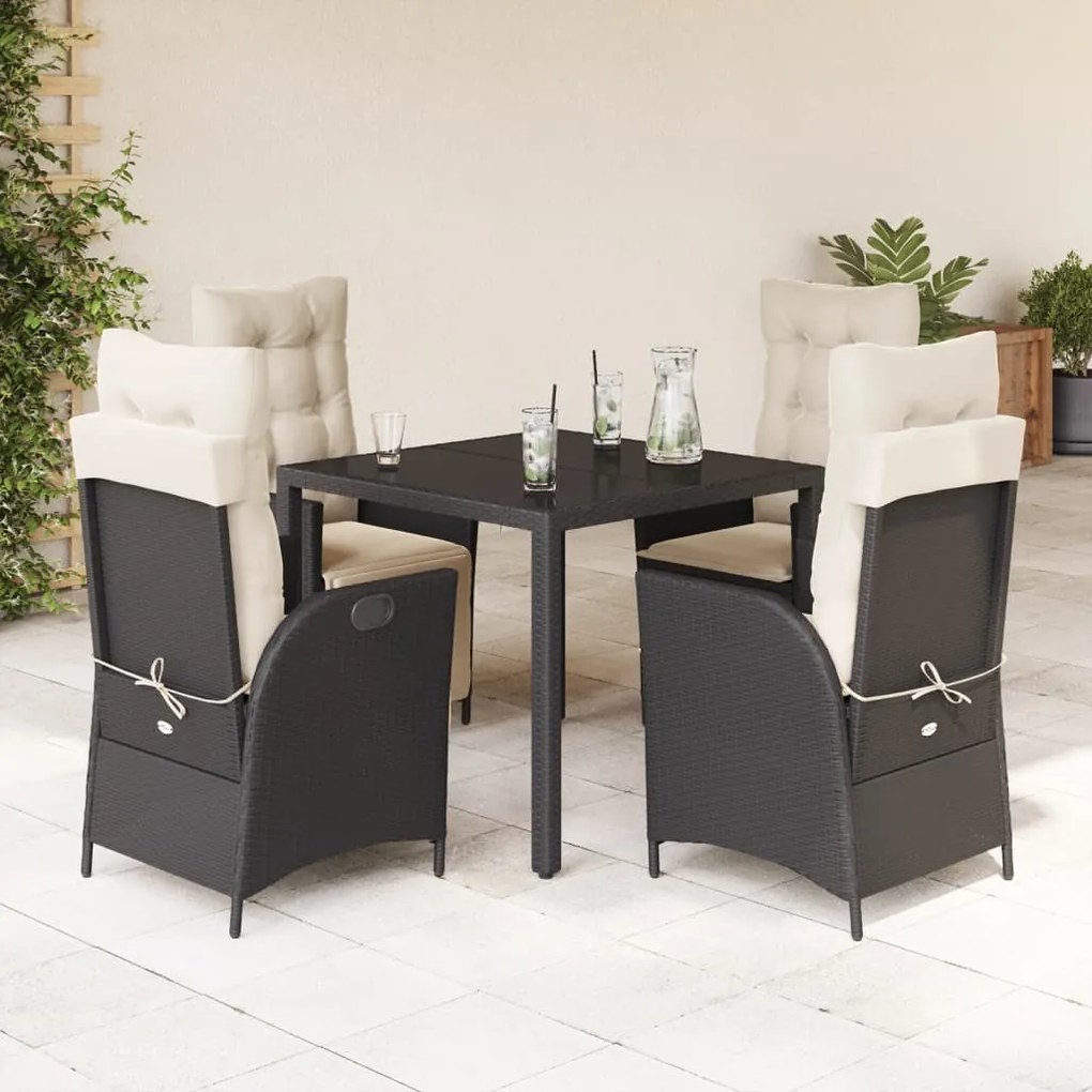 vidaXL 5 pcs conjunto de jantar p/ jardim c/ almofadões vime PE preto