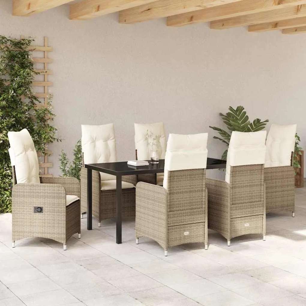 Conjunto de Jantar de Jardim 7 Peças com Almofadas Bege em Rattan Sint