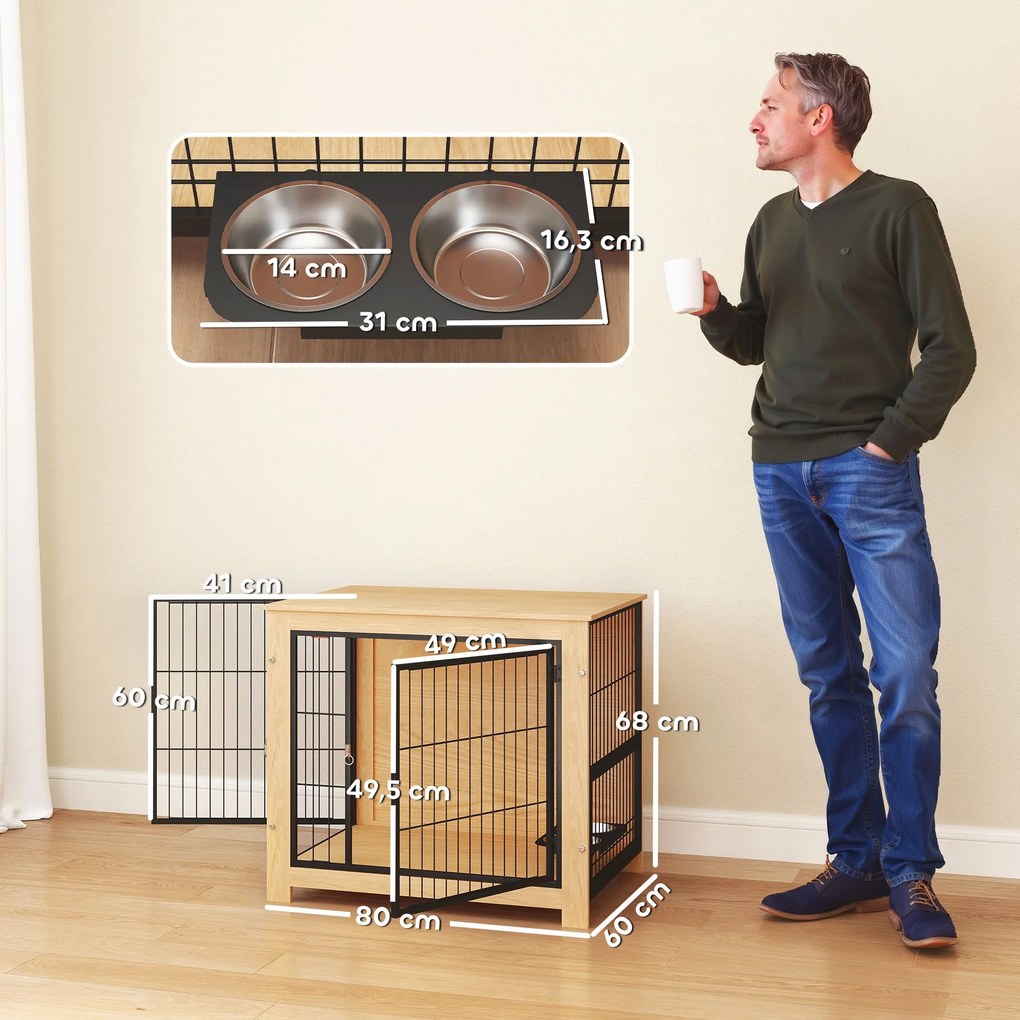 PawHut Gaiola para Cães Mesa Auxiliar Moderna Casa para Animais com 2