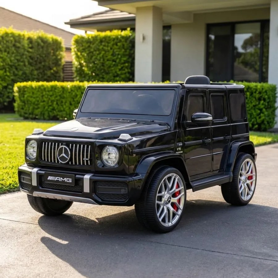 Carro elétrico para crianças Mercedes G63 12V pneus de borracha, banco em pele Preta