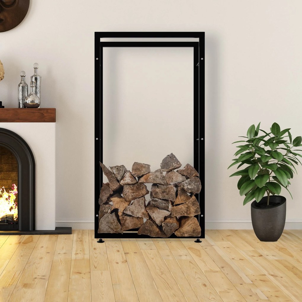 Suporte para lenha Keri V2 80 x 150 x 25 cm Preto