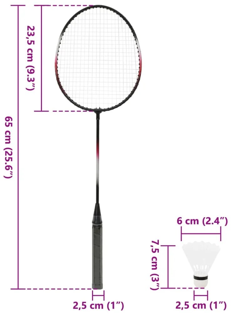 Conjunto de badminton c/ 2 raquetes, rede e estojo 292x30x152cm