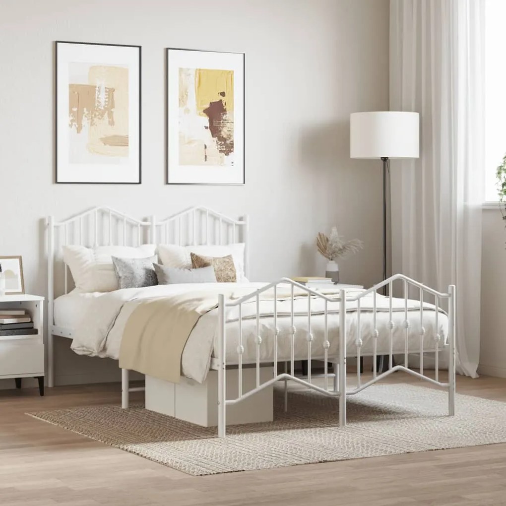 vidaXL Estrutura de cama com cabeceira e pés 120x190 cm metal branco