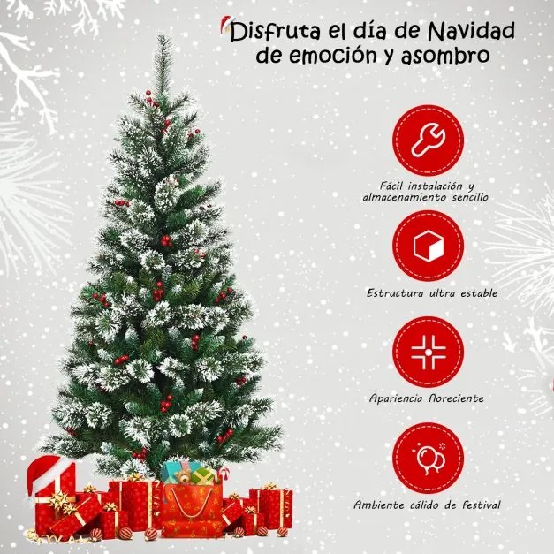 Árvore de Natal de 1,5 m com neve e sem luz Fácil de montar 100% PVC Perfeito como decoração Verde