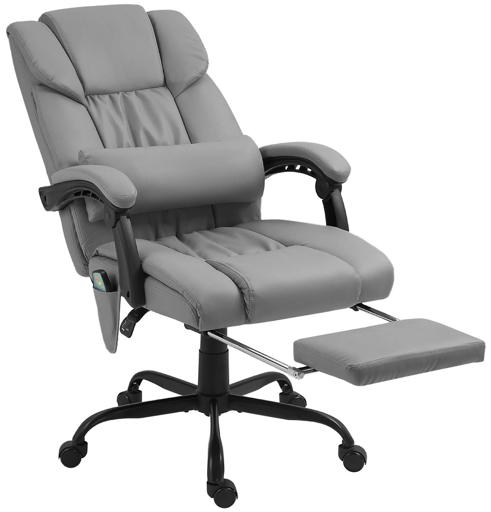 Cadeira de Escritório com Massagem de 6 Pontos Encosto Alto Reclinável Apoio para Pés e Controlo Remoto 66x75x112-122 cm Cinza