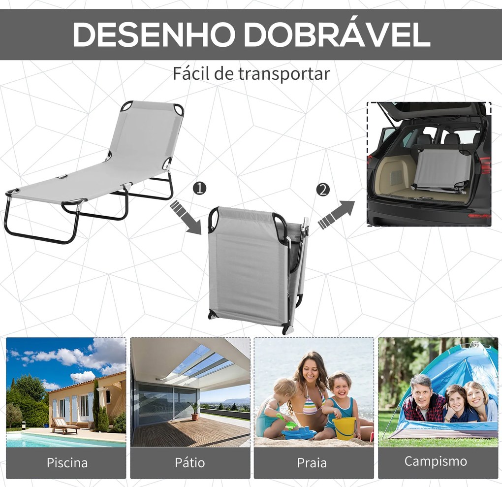 Espreguiçadeira de Jardim Dobrável com Toldo Removível e Ajustável em