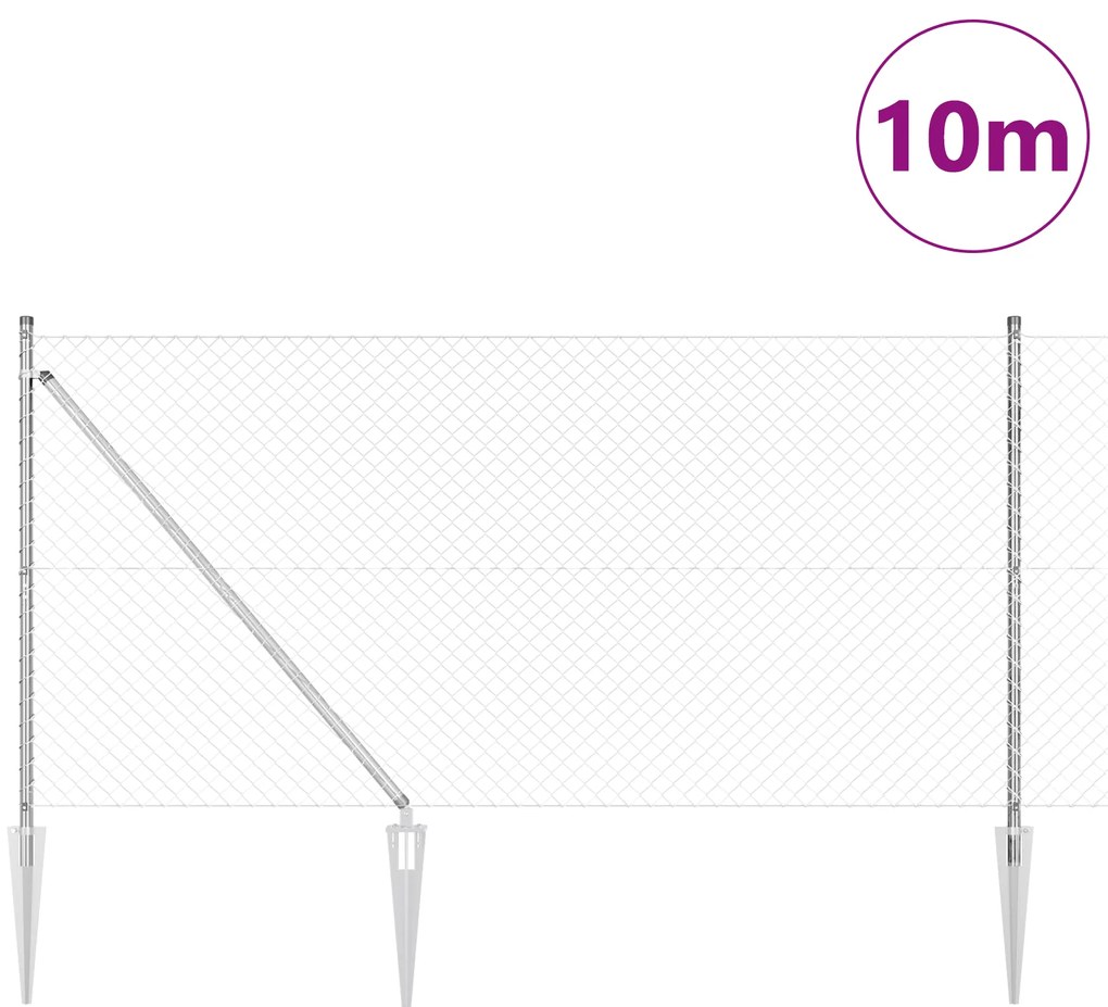 Cerca de Cadeia com 7 Postes de Espeto 1.2 x 10 m Aço Galvanizado
