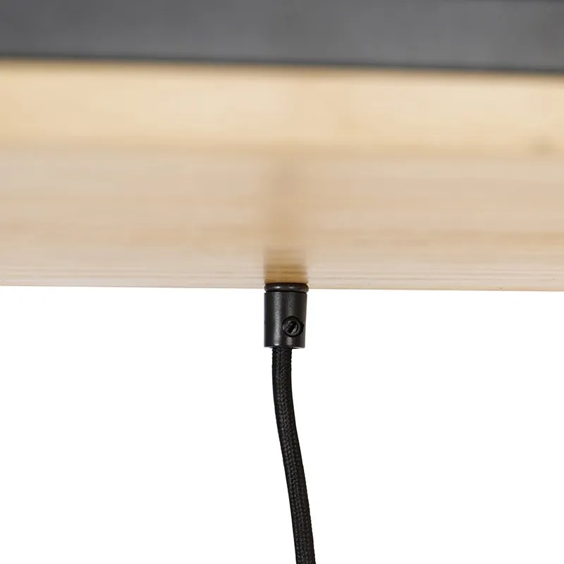 Candeeiro de suspensão industrial preto com madeira 5 luzes - Shelf