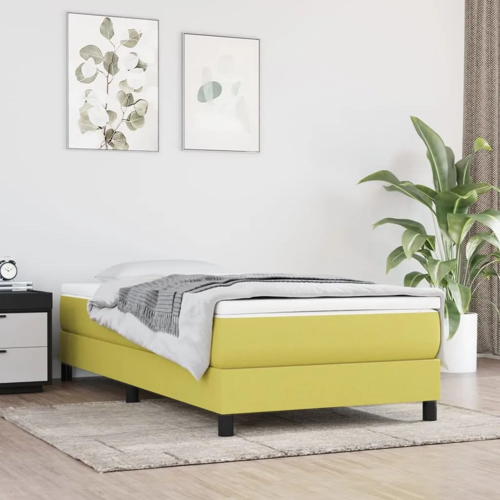 vidaXL Cama com molas/colchão 100x200 cm tecido verde