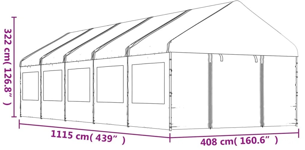 Gazebo com telhado 11,15x4,08x3,22 m polietileno branco