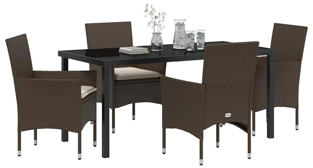 Conjunto de Jantar de Jardim com 5 Peças e Almofadas , Marrom, Rattan