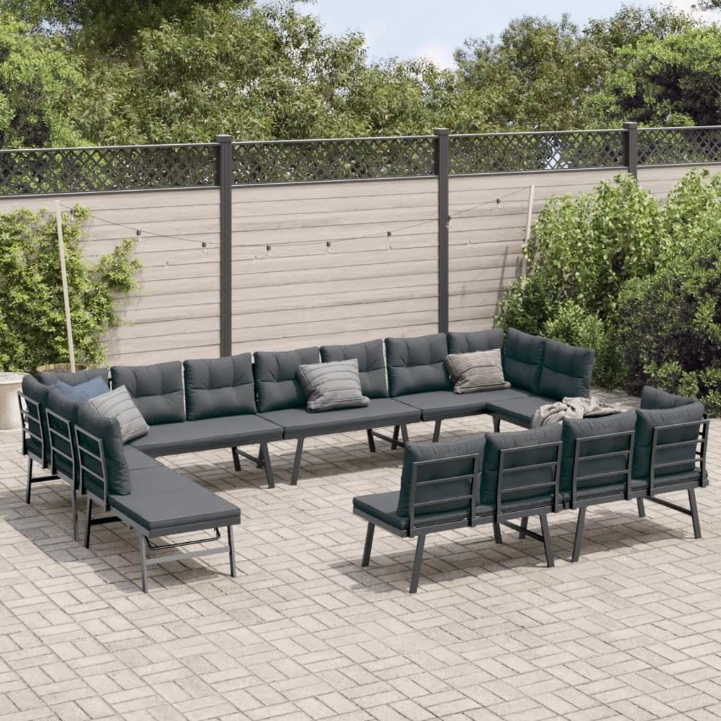 vidaXL 8 pcs bancos de jardim com almofadões aço revestido a pó preto