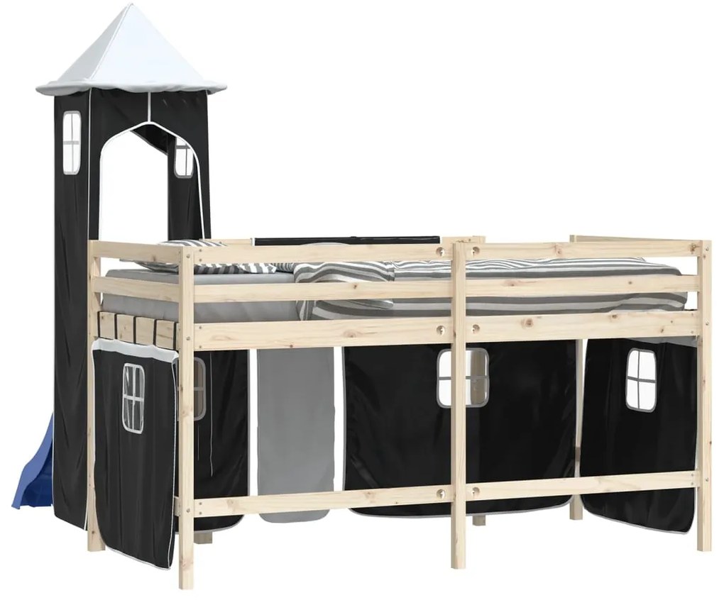 Cortinas para cama elevada com torre poliéster branco e preto