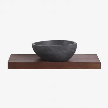 Conjunto De Móvel De Casa De Banho Suspenso Em Madeira De Teca Venetian ↔︎ 80 Cm & Irregular Em Cimento Preto ↔︎40 Cm Fedro & Madeira De - Sklum