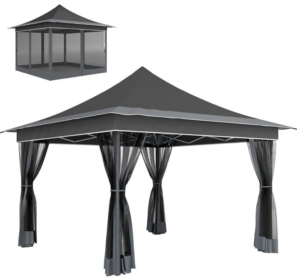 Outsunny Tenda Dobrável 3,5x3,5x3 m com Altura Ajustável 4 Mosquiteiros Proteção UV50+ e Bolsa de Transporte Tenda para Eventos Cinza Escuro