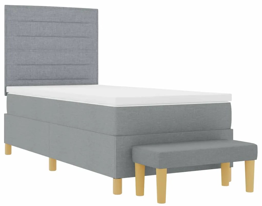 Cama Box Spring com Colchão &amp; Banco Cinza Claro 90x190 cm Tecido