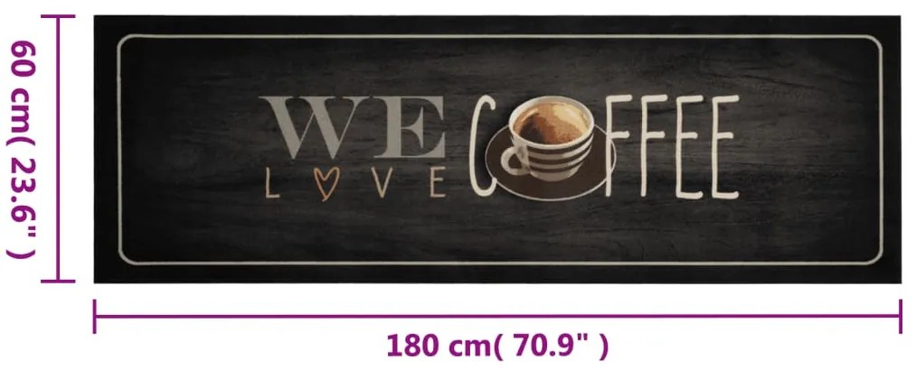 Tapete de cozinha lavável 60x180 cm veludo texto café