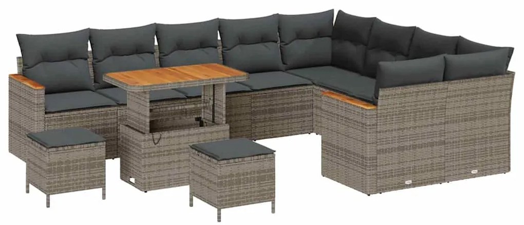 Conjunto de Sofá para Jardim de 12 Peças com Almofadas Cinza Rattan Po