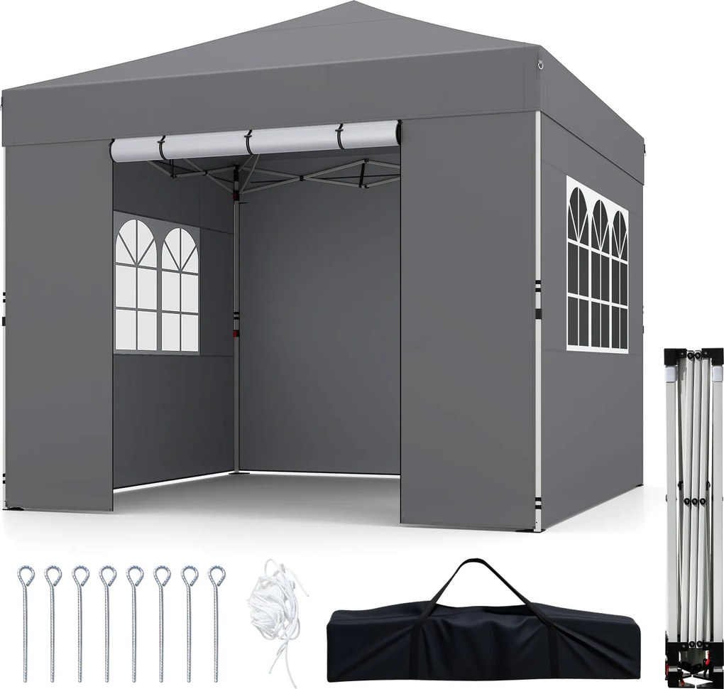 Tenda Dobrável para Exterior, 300 x 300 x 284 cm, Paredes Laterais Removíveis, Cinzento