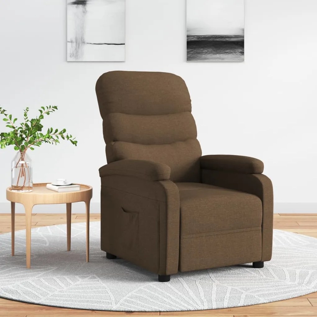 321220 vidaXL Cadeira reclinável tecido castanho