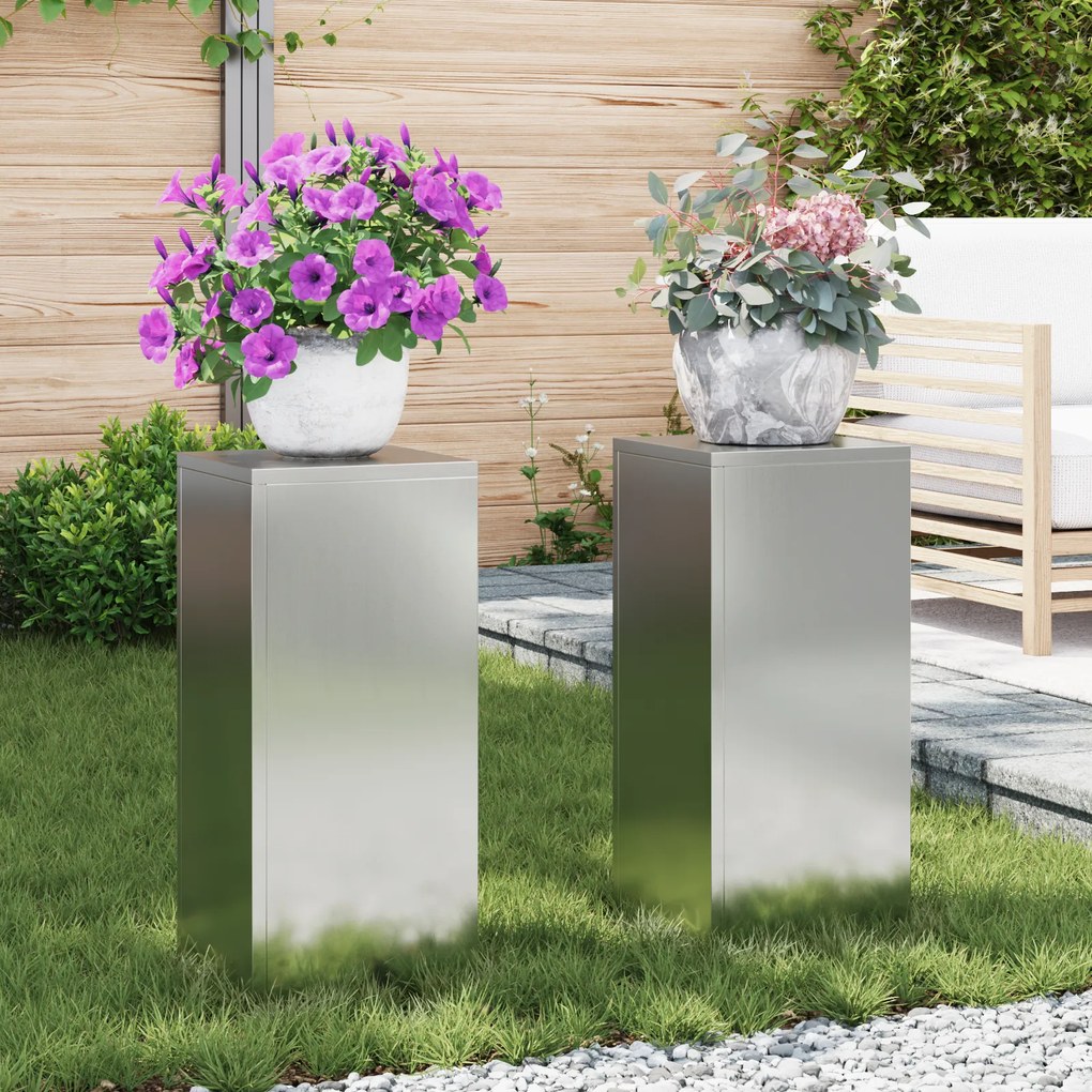 vidaXL Suportes para Plantas Externos Pilar 2 pcs 24x24x55 cm Aço Galvanizado