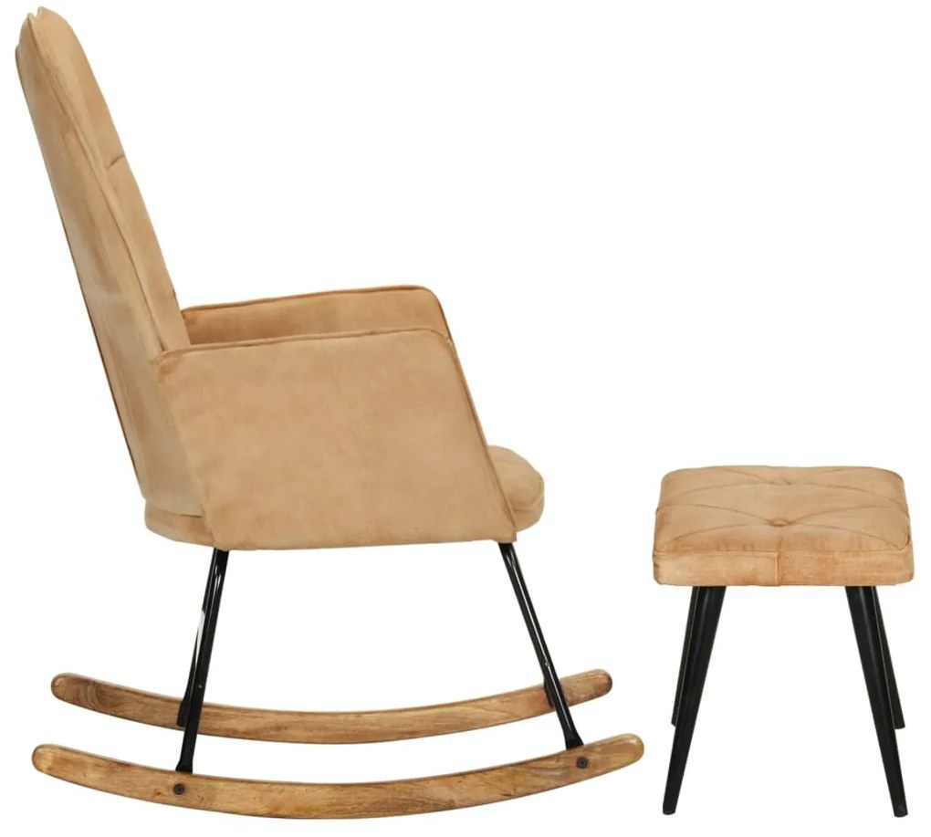 Cadeira de baloiço com apoio de pés lona vintage cor creme