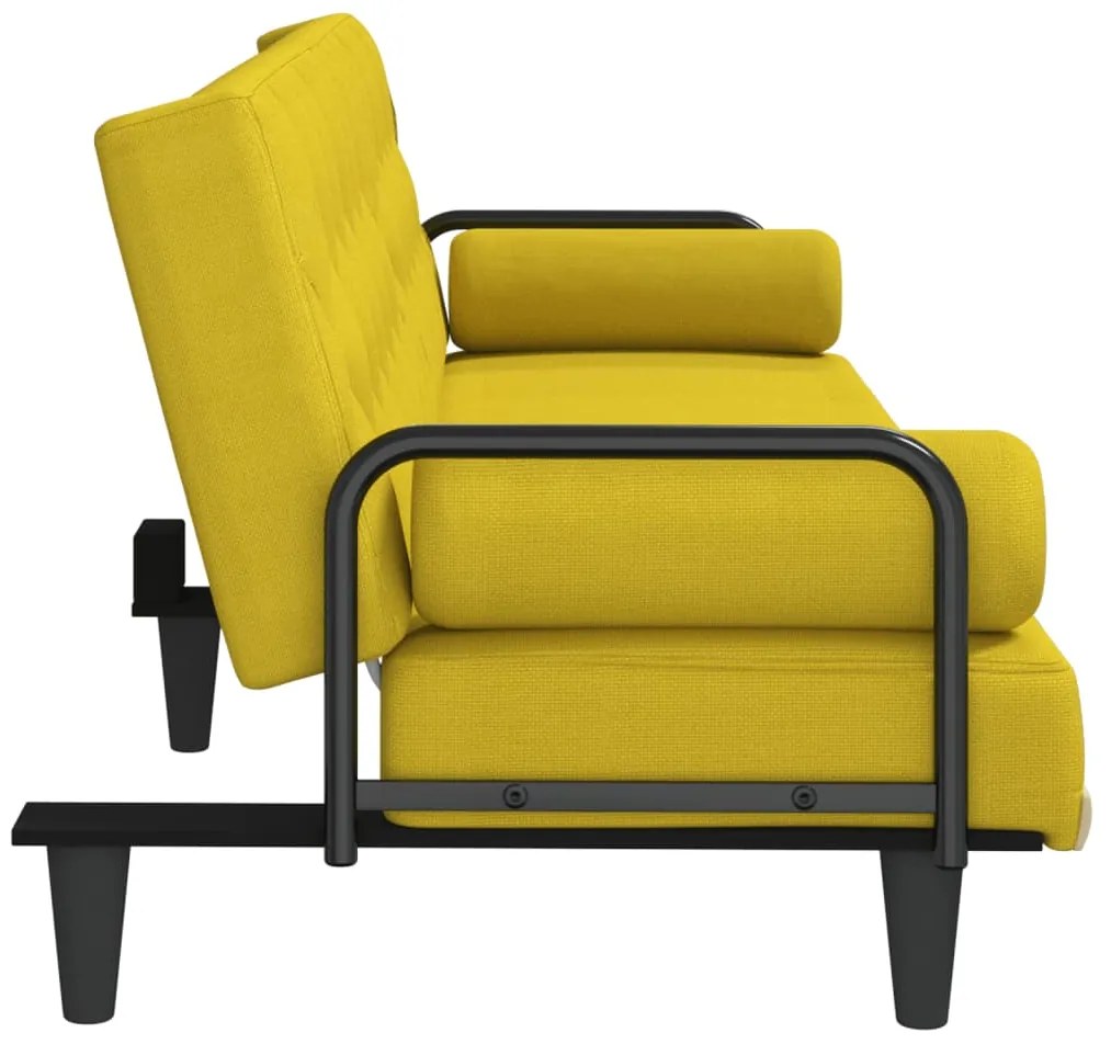 Sofá-cama com apoio de braços tecido amarelo-claro