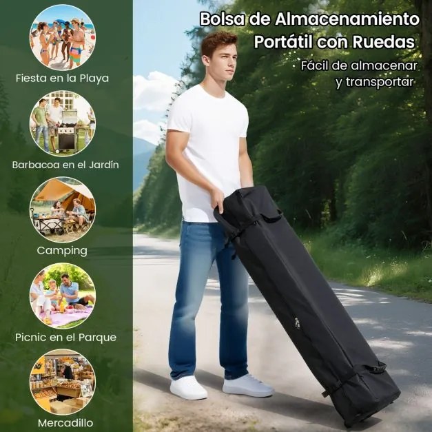 Tenda dobrável 590 x 305 x 266 cm exterior com estacas, cordas de fixação, sacos de areia e rodas para 6-8 pessoas festas, eventos, feiras Cinzenta