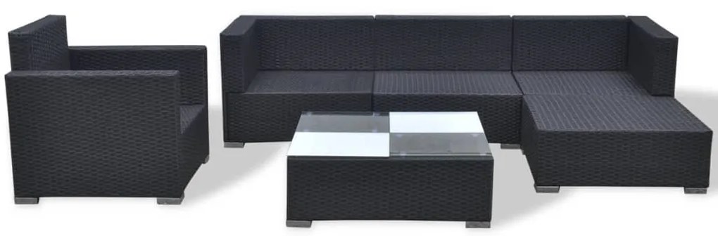 6 pcs conjunto lounge de jardim c/ almofadões vime PE preto