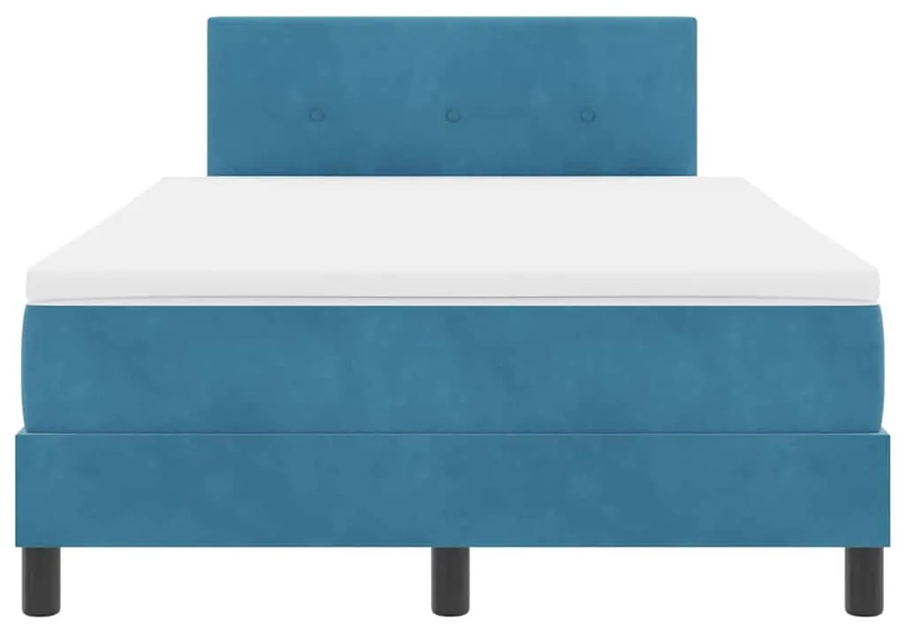 Cama Box Spring com Colchão Azul Escuro Pequena Cama de Veludo