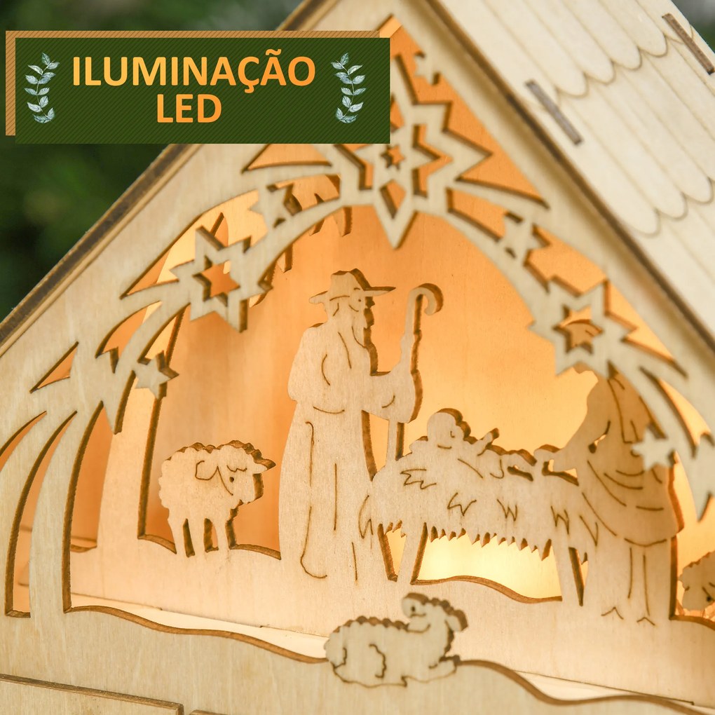 HOMCOM Calendário de Advento de Madeira com Luzes Calendário de Advento com 24 Caixas de Contagem Regressiva Decoração de Natal 26,6x6x30 cm Madeira