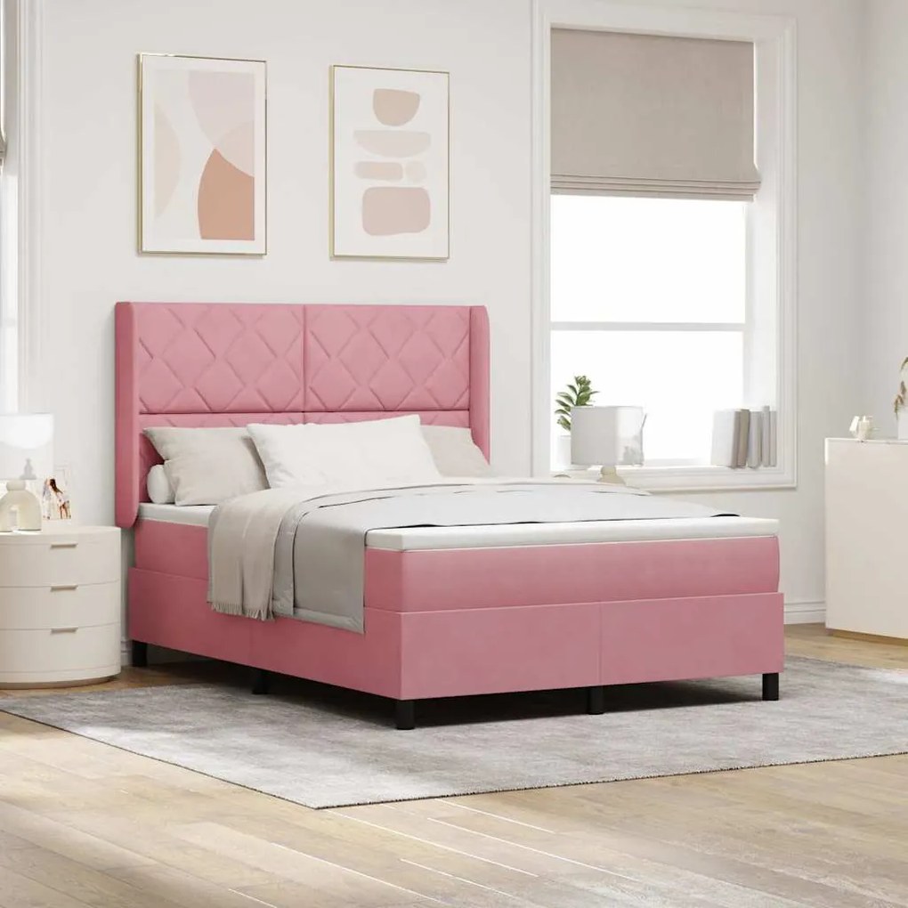 vidaXL Cama Box com colchão com led Rosa 160 x 200 cm Veludo