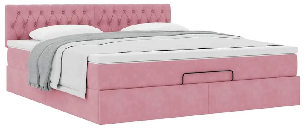 Estrutura de cama otomana com colchão 180x200 cm veludo rosa