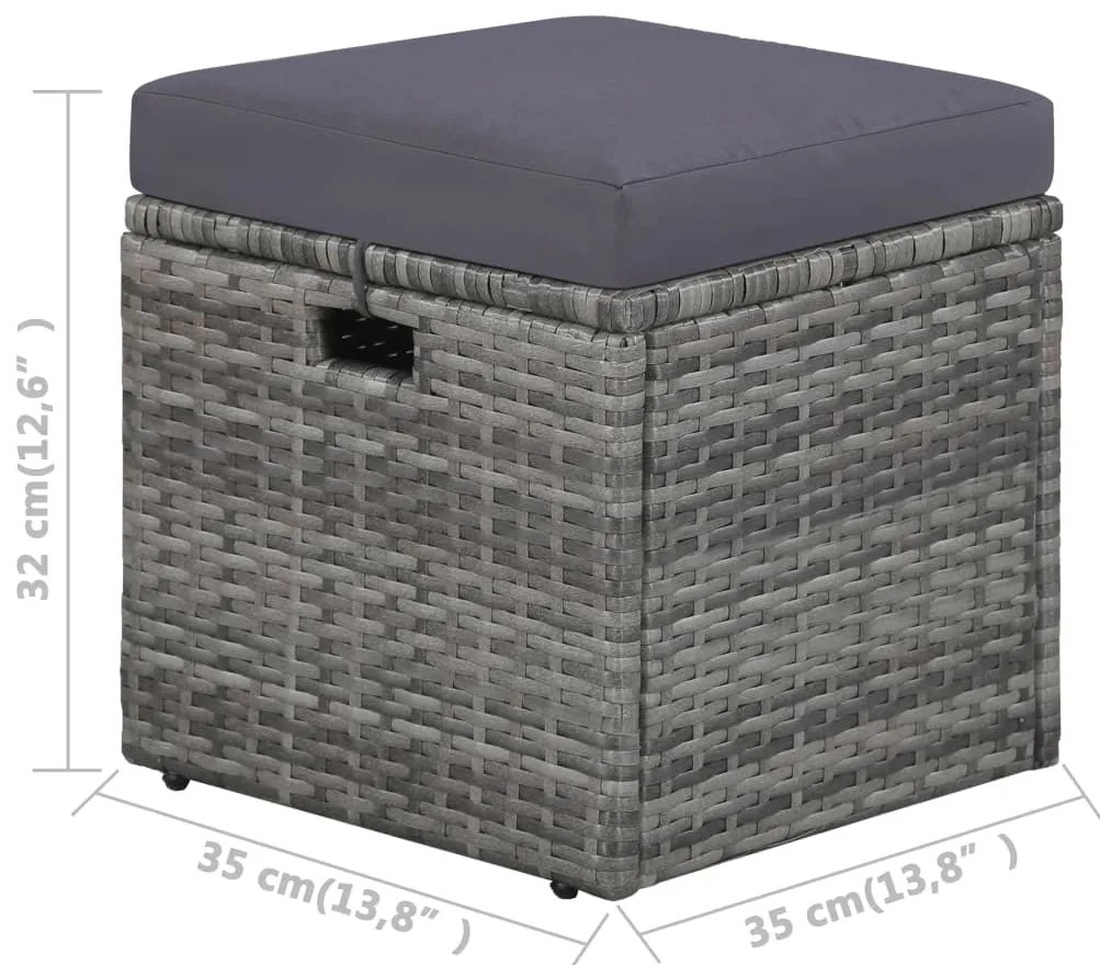 4 pcs conjunto lounge de jardim c/ almofadões vime PE cinzento