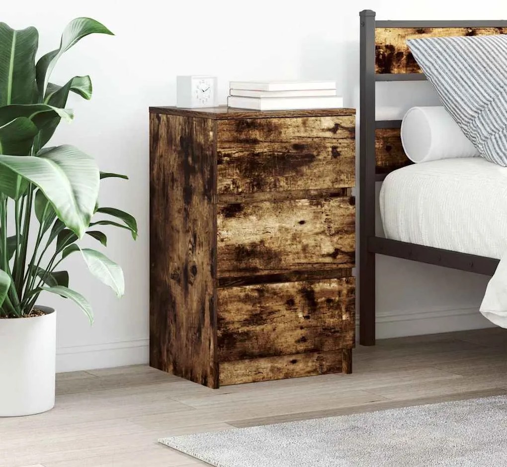 vidaXL Mesa de cabeceira com 3 gavetas 39x35x65 cm carvalho fumado