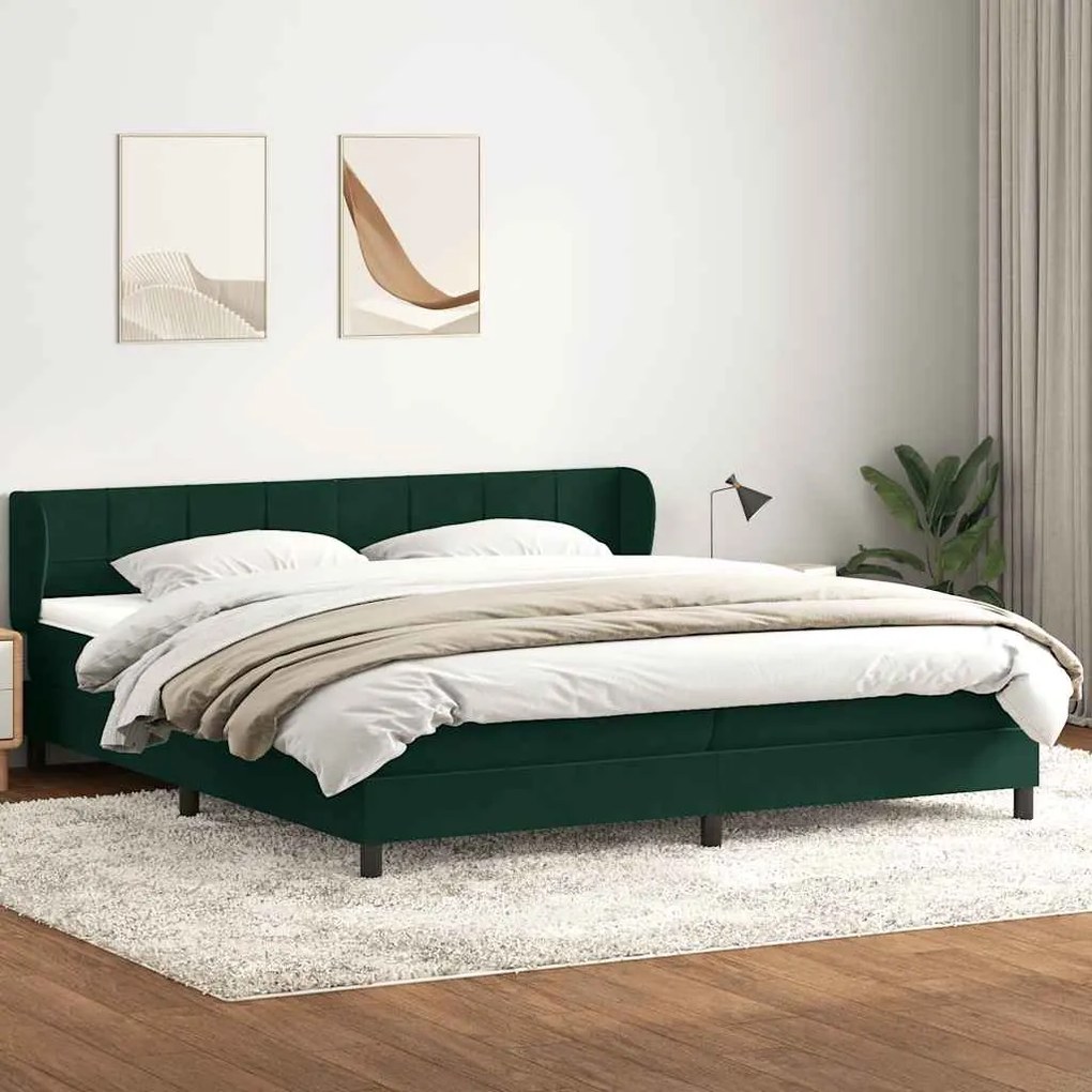 vidaXL Cama com molas colchões 200x210 cm veludo verde-escuro