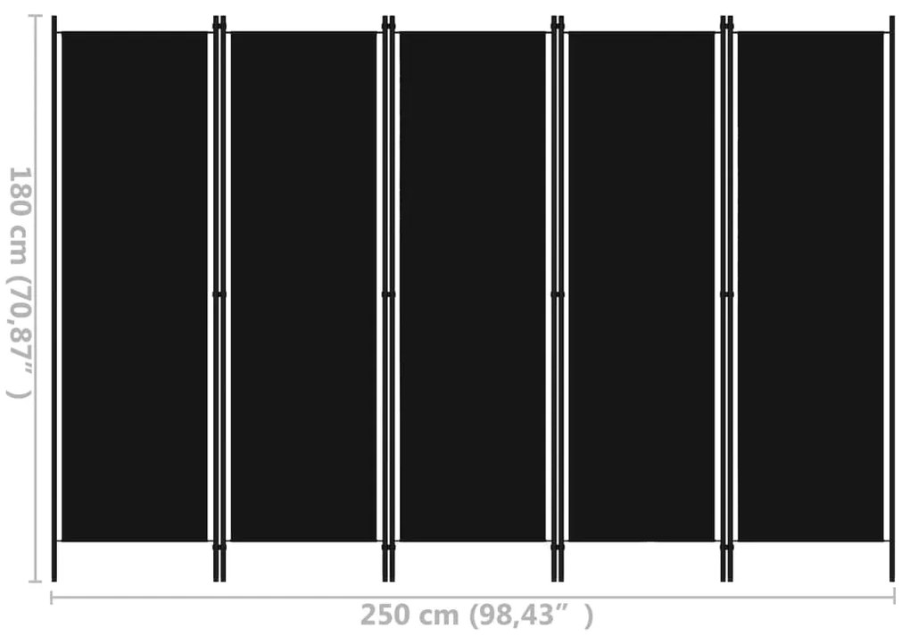 Divisão de quarto com 5 painéis 250x180 cm preto