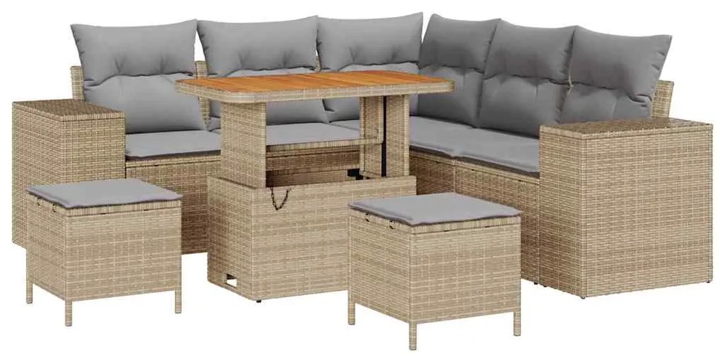 Conjunto de Sofá de Jardim vidaXL de 8 Peças com Almofadas Bege Polira