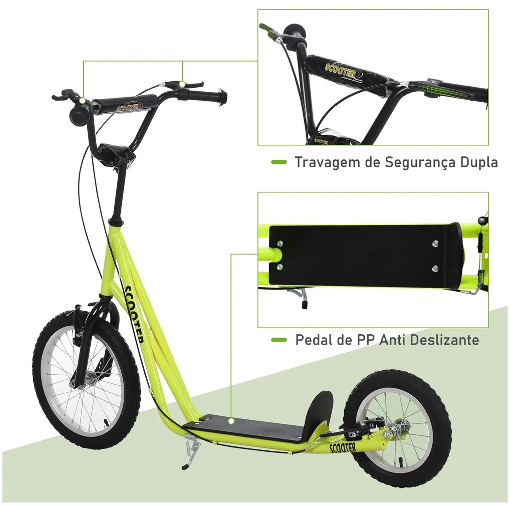 Trotinete para crianças acima de 5 anos Guiador ajustável Rodas infláveis 135x58x88-94 cm Amarelo