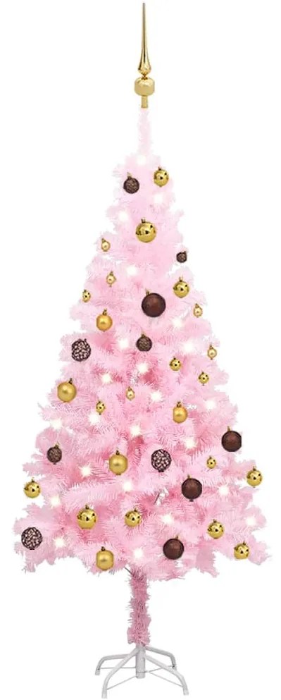 vidaXL Árvore Natal artificial pré-iluminada c/ bolas PVC rosa