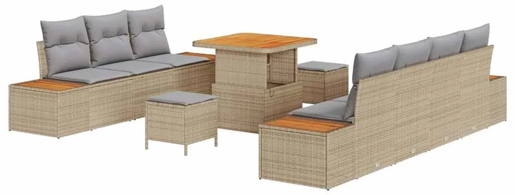 Conjunto de Sofá de Jardim vidaXL 10 peças com Almofadas Bege Rattan A
