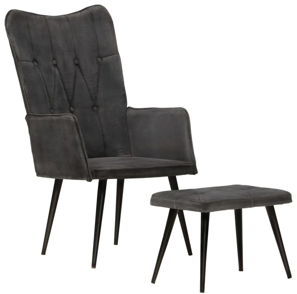 339670 vidaXL Poltrona com apoio de pés lona vintage preto