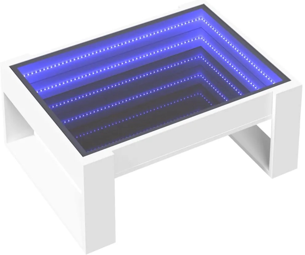 Mesa de centro luzes LED Infinity 70x53x30 cm branco