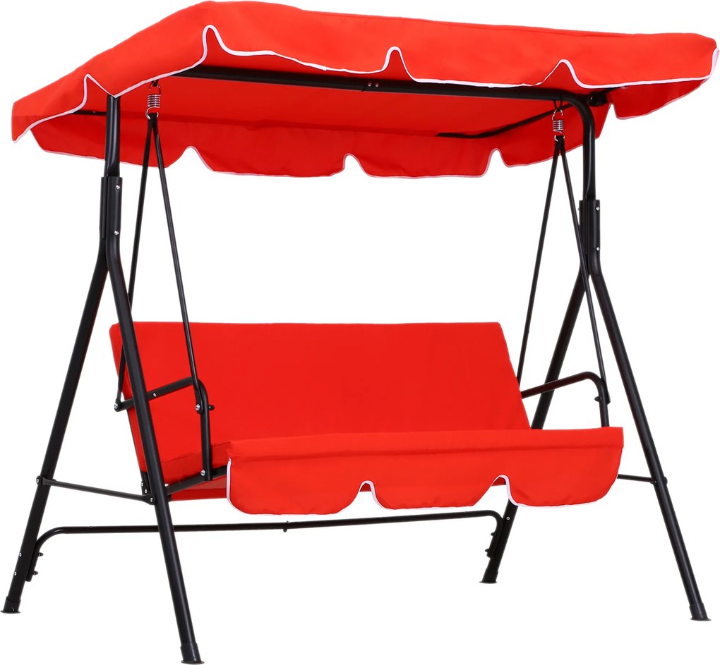Outsunny Baloiço de Jardim 3 Lugares Teto Inclinação Ajustável Assento e Encosto 1,72x1,1x1,52 m Aço Preto Poliéster Vermelho | Aosom Portugal