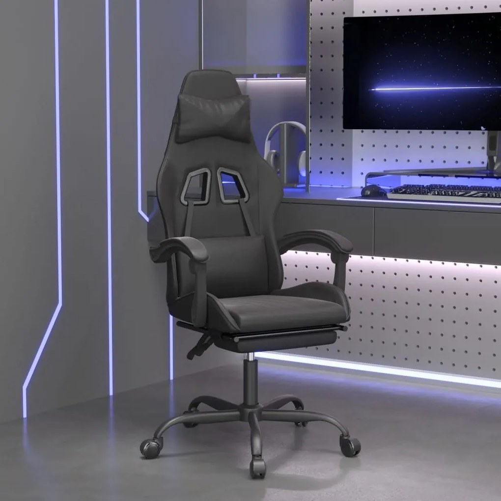 vidaXL Cadeira gaming giratória c/ apoio pés couro artificial preto